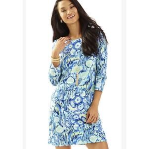 Lilly Pulitzer Marlowe Indigo Sunset Swim Cotton Dress Small Tropical Beach Ac12